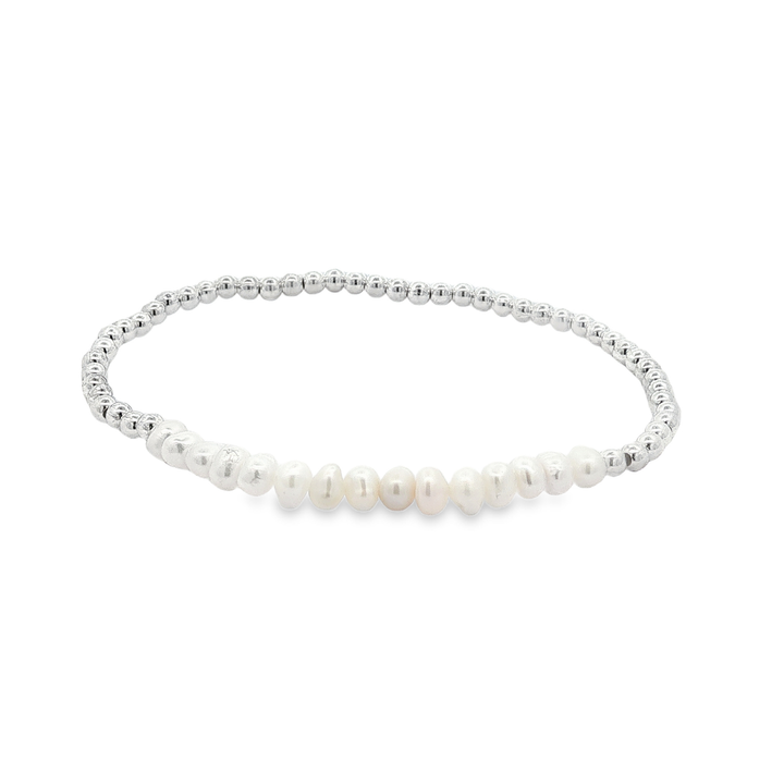 Sterling Silver Stretch Pearl Beaded Bracelet