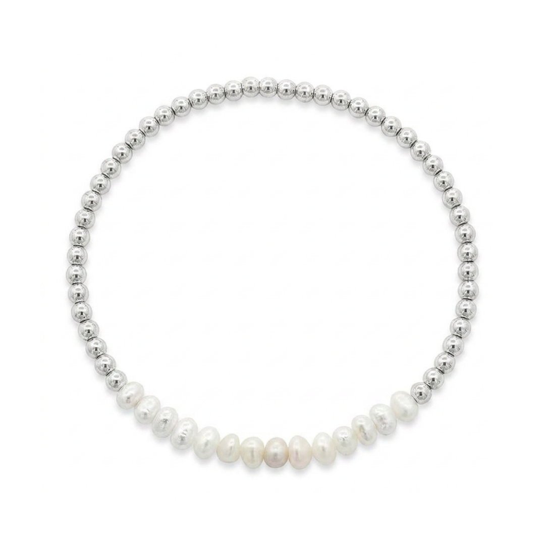 Sterling Silver Stretch Pearl Beaded Bracelet