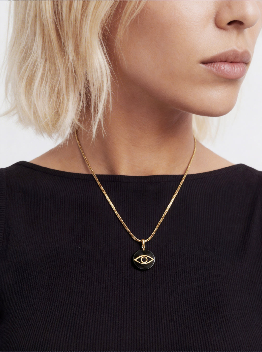 Evil Eye Black Onyx Disc Pendant