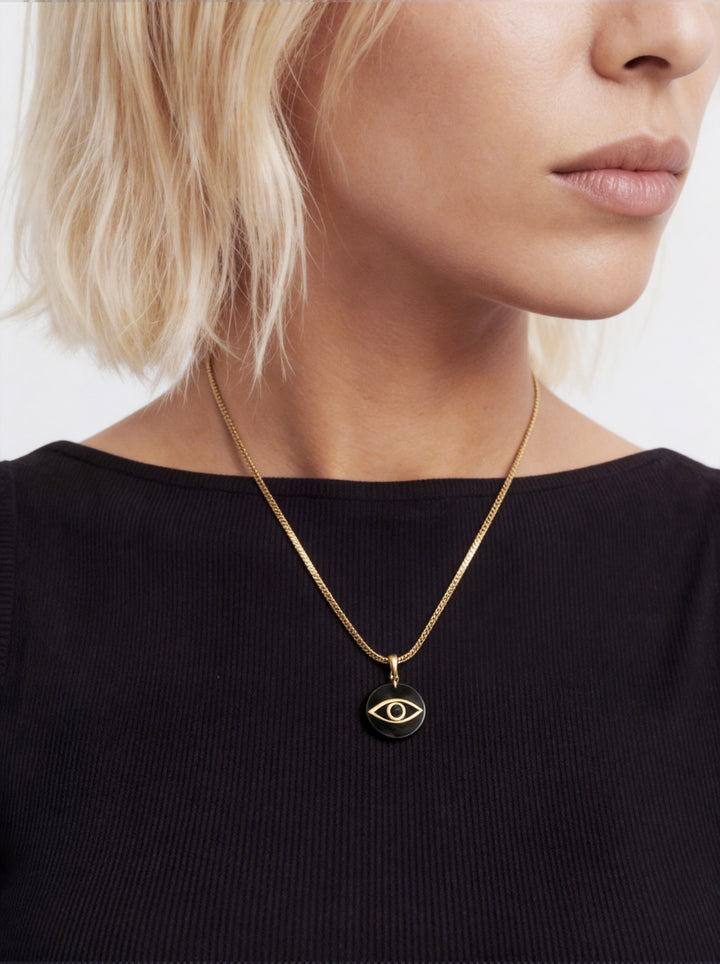 Evil Eye Black Onyx Disc Pendant