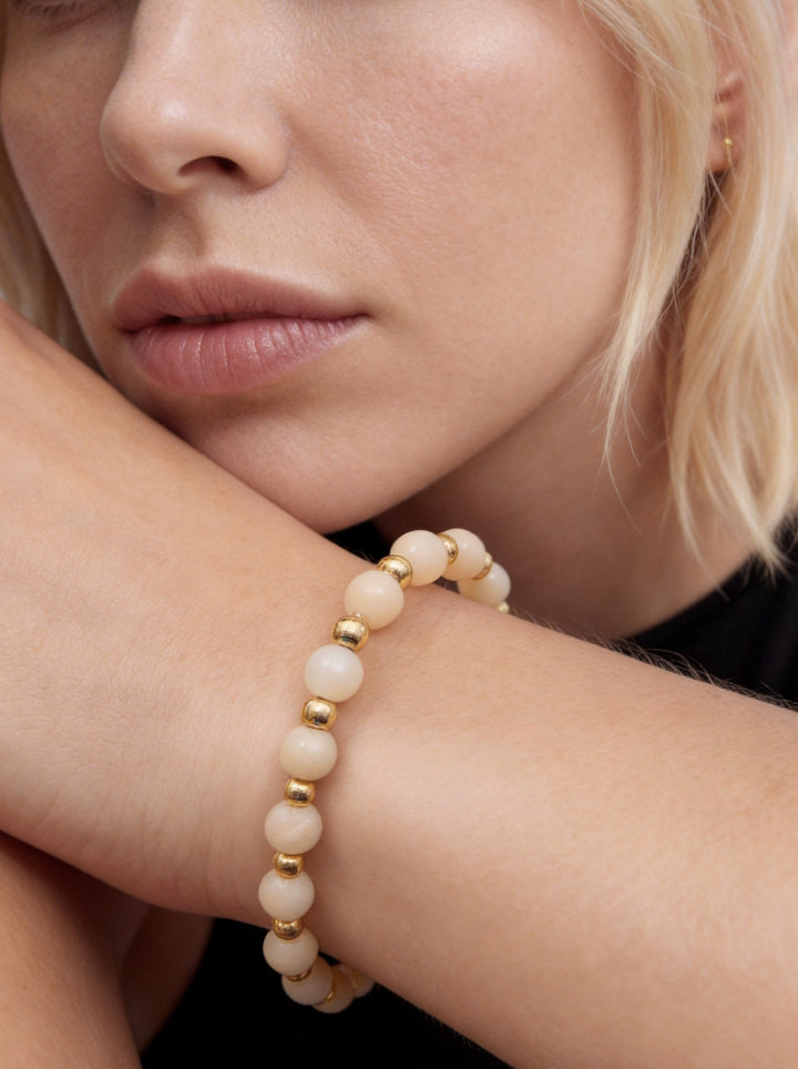 Blush Moonstone Stretch Bracelet - okonii