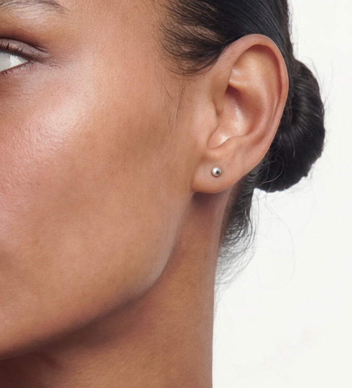 Silver Bead Stud Earrings - okonii